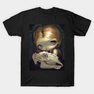 Chibi Girl Holiding Creepy Skull T-Shirt